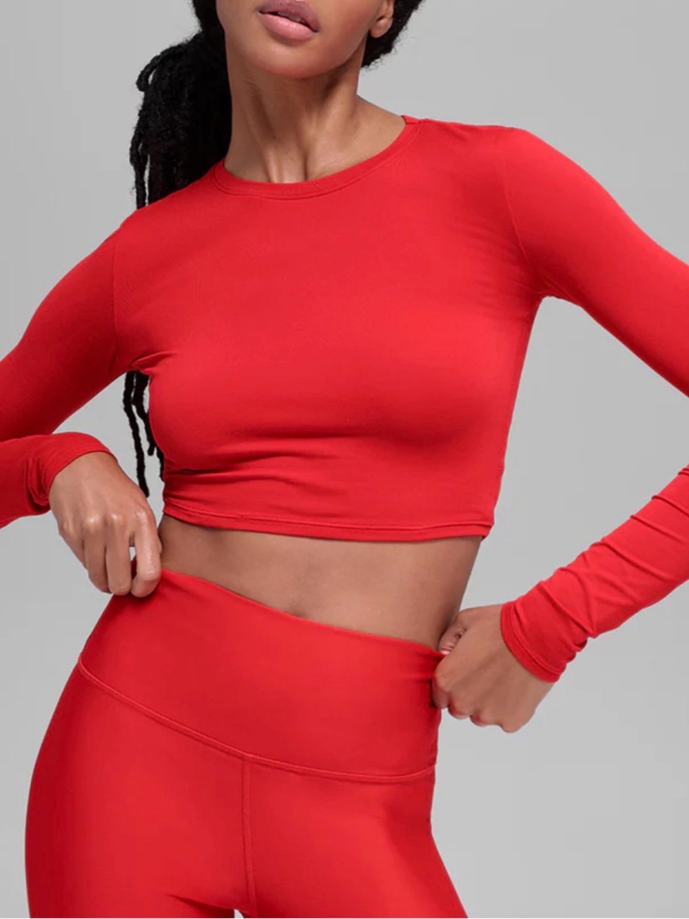 Alo-Alosoft Crop Finesse Long Sleeve Shirt Top-Bright Red-NWOT-S-Athletic